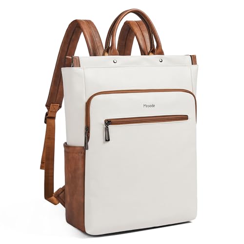 Leather Laptop Backpack for Women, Travel Backpack Purse Fits 15.6 Inch Laptop, Casual Daypack with Laptop Compartment for Men Teachers College Work Business Nurse Weekender, Black - color: 4-1 Beige