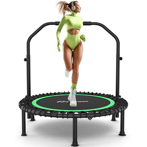 ANCHEER Rebounder Trampoline 40"/48" Bungee Rebounder with 4-Level Adjustable Handle, Max 400-450 LBS Heavy-Duty Fitness Trampoline, Waterproof UV-Resistant Indoor Outdoor Exercise Trampoline - color: Green-Black, size: 40IN