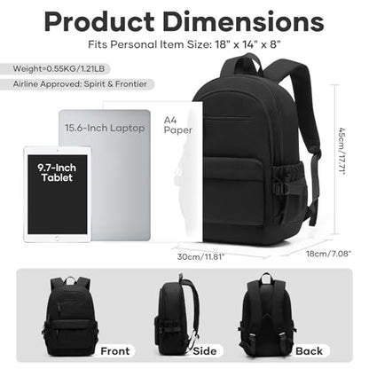 School Backpack for Girls Boys, 15.6 Inch Waterproof Travel Laptop Backpack for Women Men, Lightweight Durable College High School Book bag, Black