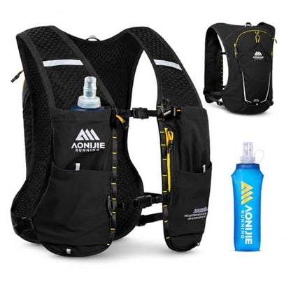 AONIJIE Running Hydration Vest for Men Women 8L Backpack with 500ml Soft Flask Water Bottle - style: Black