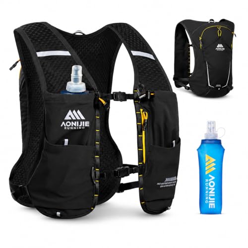 AONIJIE Running Hydration Vest for Men Women 8L Backpack with 500ml Soft Flask Water Bottle - style: Black