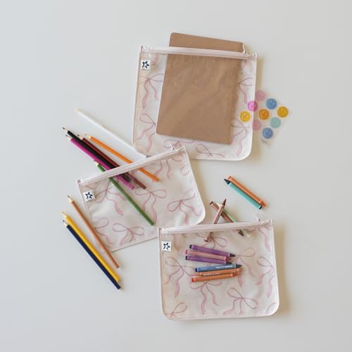 Tiny Twinkle Diaper Bag Organizing Pouches|3 Pack Mess-Proof Clear Front Travel Organizer Bags&TSA Approved Toiletry Bag Set for Baby and Mom Essentials - color: Bows