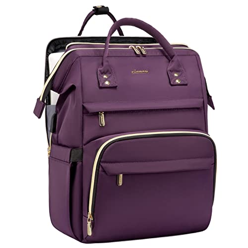 LOVEVOOK Laptop Backpack Women, 15.6 Inch Backpack with Charger, Water Resistant Teacher Bag Work Backpack with Laptop Compartment for Travel Business College, Dark Purple - color: Dark Purple, size: 15.6 inch-Separate Laptop Compartment