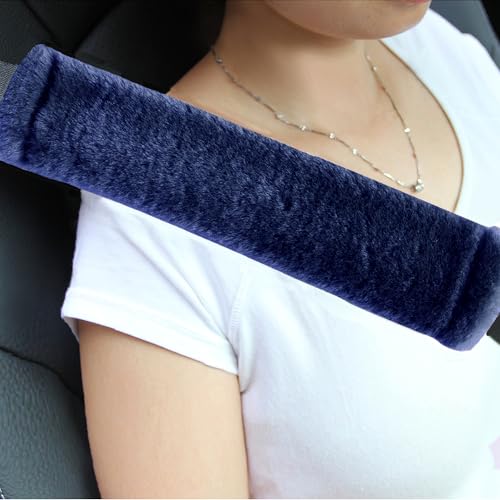 Amooca Soft Faux Fur Universal Fit Seatbelt Cover Car Truck SUV Airplane Seat Belt Shoulder Pad for Carmera Backpack Straps Neck Cushion Protector 2 Pack 10.5in Dark Blue - color: Dark Blue, size: 10.5in 2pack