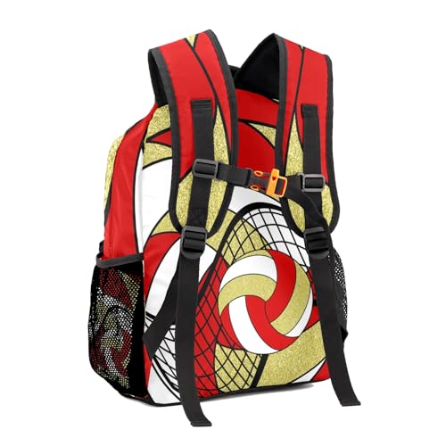 Volleyball Red Gold School Backpack Waterproof Shoulder Bag for Sport Training Competition Gift - color: Volleyball Red Gold