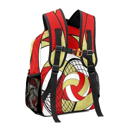 Volleyball Red Gold School Backpack Waterproof Shoulder Bag for Sport Training Competition Gift - color: Volleyball Red Gold