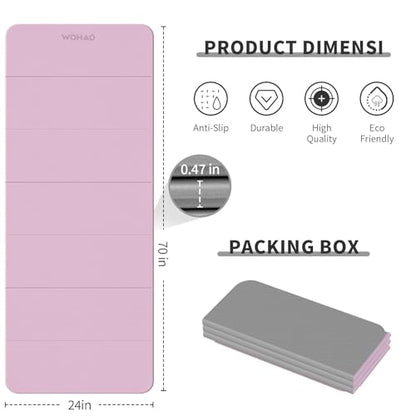 7-Fold Yoga Mat 70"x24" - 1/2 Inch Thick Folding Exercise Mat, Compact Non-Slip TPE Mat for Travel, Storage, Yoga & Home Gym, Lightweight & Portable - color: Taro Purple + Warm Gray