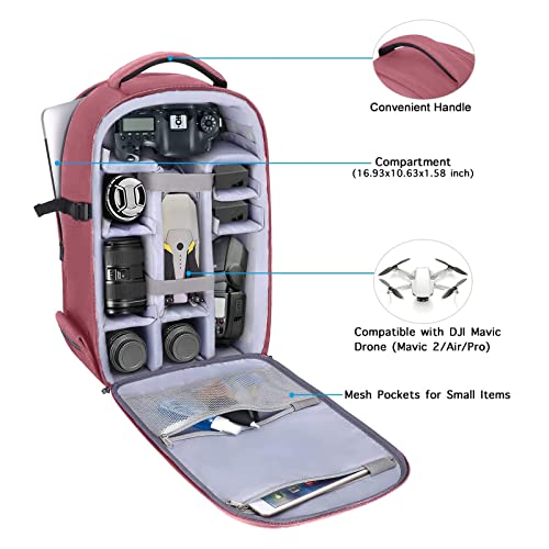 MOSISO Camera Backpack, DSLR/SLR/Mirrorless Photography Camera Bag 15-16 inch Waterproof Hardshell Case with Tripod Holder&Laptop Compartment Compatible with Canon/Nikon/Sony, Dusty Rose - color: Dusty Rose
