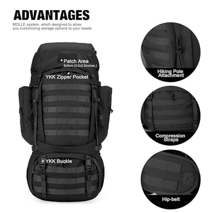 Mardingtop 60L Military Internal Frame Backpack for Hiking,Camping,Hunting,Rucksack Backpack with Rain Cover - color: Black