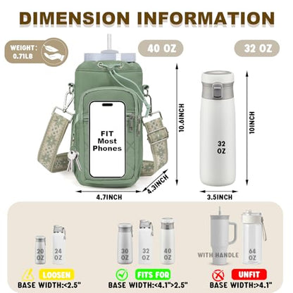 Water Bottle Holder with Strap, 32oz 40oz Insulated Water Bottle Carrier Bag, Purse Crossbody Sling Bag with Phone Pocket for Walking Hiking - color: green