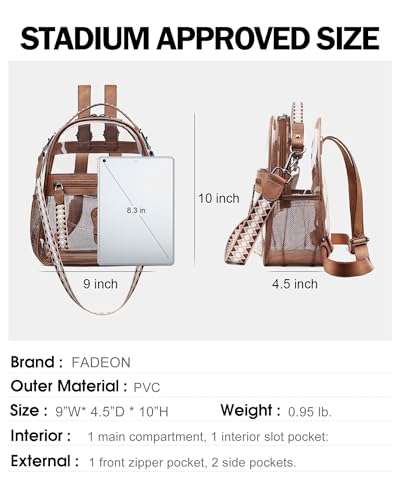 FADEON Clear Small Backpack Purse for Women, Designer Transparent Shoulder Handbag, PVC Mini Clear Bag for Stadium Approved - color: 1-brown Retro Style