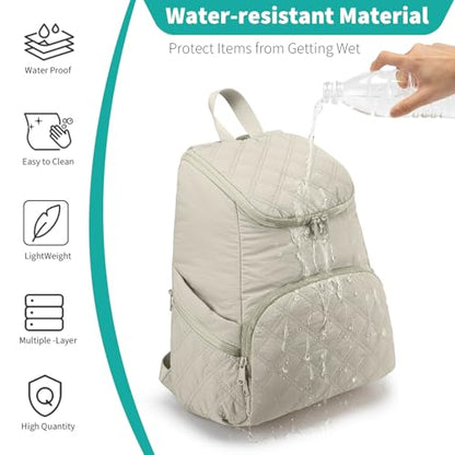 NOL Natural Organic Lifestyle Women's Quilted Puffer Backpack, Large Waterproof Lightweight Puffy Bookbag, Carry on Daypack for Travel, Work (Khaki) - color: Khaki