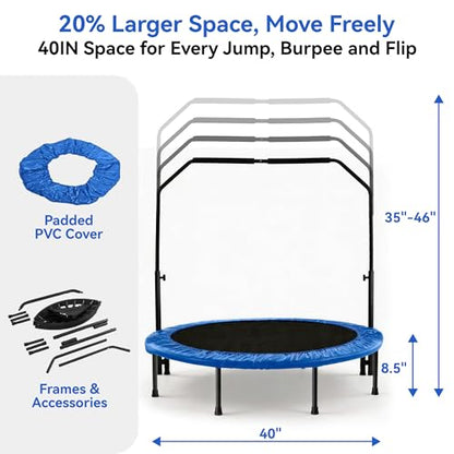 Fitvids 40" Trampoline – Fitness Rebounder with Adjustable Foam Handle - color: Black-1pcs