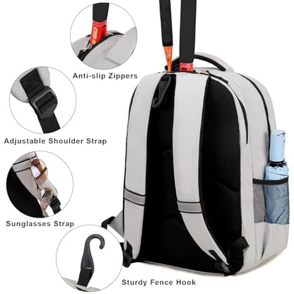 ACESAK Tennis Backpack Tennis Bag for Women Men - Tennis Bag Holds 2 Rackets, Badminton Squash, Pickleball Paddles Balls - color: Grey