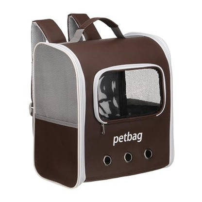 Pet Backpack Carrier, Portable and Ventilated, Oxford Cloth, Dogs Cats and Small Animal Travel Bag 14.17", (Brown, 1 Pcs), Intended for Hiking/Camping/Traveling - color: Brown