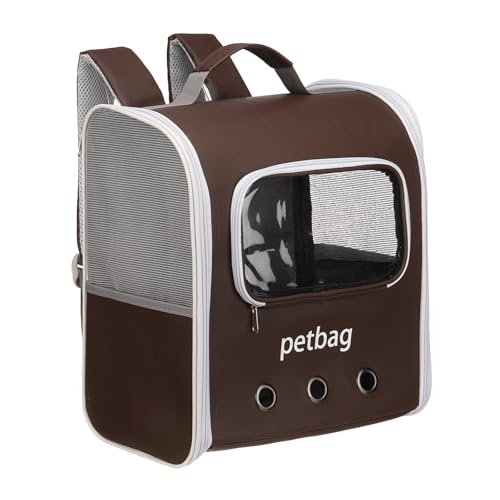 Pet Backpack Carrier, Portable and Ventilated, Oxford Cloth, Dogs Cats and Small Animal Travel Bag 14.17", (Brown, 1 Pcs), Intended for Hiking/Camping/Traveling - color: Brown