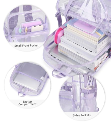abshoo Big Heavy Duty Clear Backpack for School Girls Transparent Bookbag for Middle High School (Light Purple) - color: Light Purple