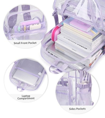 abshoo Big Heavy Duty Clear Backpack for School Girls Transparent Bookbag for Middle High School (Light Purple) - color: Light Purple