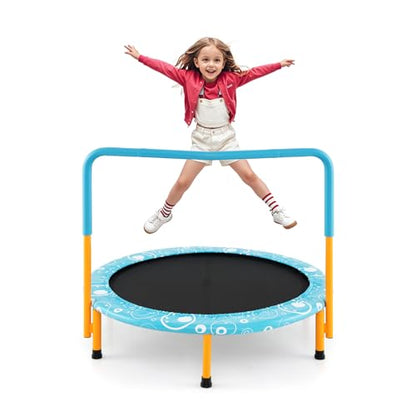 KOTEK 36 Inch Toddler Trampoline, Foldable Mini Recreational Trampoline with Handle & Safety Padded Cover, ASTM Approved Small Baby Trampoline, Indoor Trampoline for Kids, Max Load 330 Lbs - color: Orange