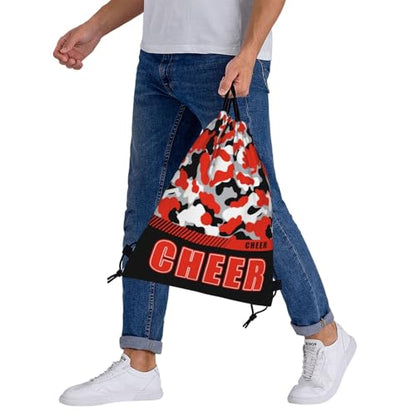 Drawstring Backpack Waterproof Gym Drawstring Bags Sports String Bag Camo Sackpack-Orange Black Cheer Drawstring Bag - color: Cheer Drawstring Bags-camo Orange Black