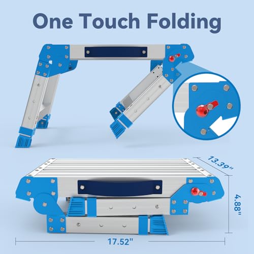 Loyoda Work Platform 440 Lbs, Folding Step Stool with One-Touch Automatic Fold, 3 Height Adjustment Step Platform, Perfect for RV Cleaning, Home Painting and Reaching High Places, Standard - size: Standard Silver