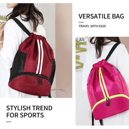 JELUTAR Drawstring Backpack Gym Bag with Shoes Compartment, Burgundy - color: Burgundy, size: Medium
