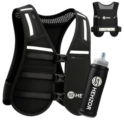 SHEHZOR Hydration Running Vest + 500ml Soft Flask | 9-Pocket Zero-Bounce Trail Running Backpack | Breathable Mesh Tactical Chest Rig for Marathons, Hiking | Unisex Adjustable