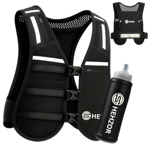 SHEHZOR Hydration Running Vest + 500ml Soft Flask | 9-Pocket Zero-Bounce Trail Running Backpack | Breathable Mesh Tactical Chest Rig for Marathons, Hiking | Unisex Adjustable
