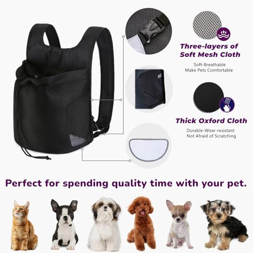 Dog Front Carrier Backpack,Ventilated Mesh Puppy Back Pack with Safety Belt,Adjustable Breathable Pet Carrier for Small Dogs Cats,Lightweight Doggy Backpack for Hiking Cycling Outdoor - color: Black