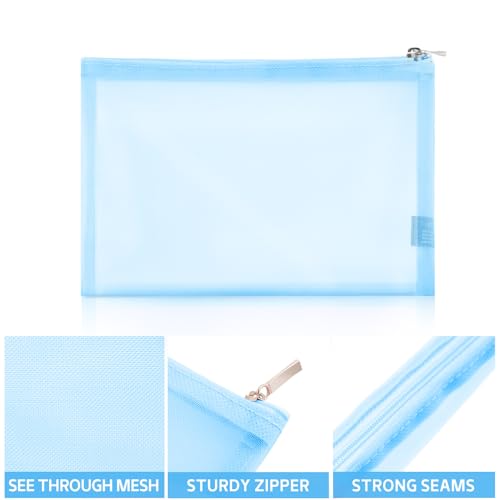 EASYFUN Mesh Pouch, Make up Bag with Zipper Cosmetic Organizer Pouch for Daily or Travel to Keep Small Items, 4 PCS Blue - color: Light Blue