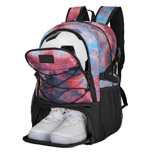 Goloni Soccer Backpack,Basketball Backpack with Ball Compartment & Shoe Compartment,Backpack for Basketball,Soccer - color: Red Tie Dye