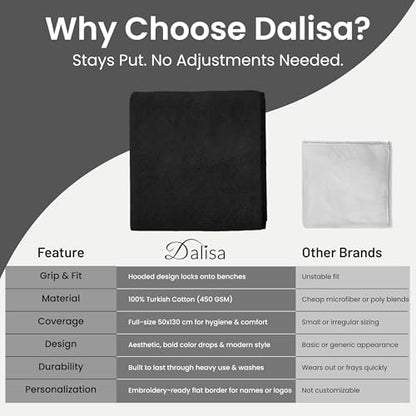 Dalisa Bench Hood Gym Towel – 100% Turkish Cotton – Non-Slip Hooded Design for Weight Benches – 450 GSM – 19.7" x 51.2" – Ultra-Absorbent, Quick-Dry Workout Towel – Made in Türkiye – Black - color: Black