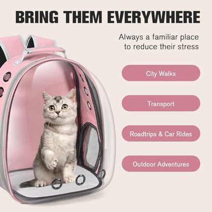 Cat Carrier Backpack, Pet Carrier Backpack Front Pack for Small Medium Cat Puppy Dog Carrier Backpack Bag Space Capsule, Airline-Approved Pet Carrier for Travel Hiking Walking Camping (Pink) - color: Pink