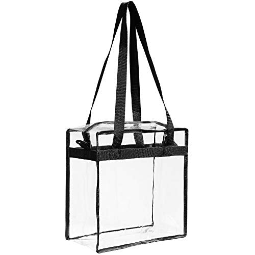 BAGAIL Clear Bags 12x6x12 Stadium Approved Clear Tote Bag with Zipper Closure Crossbody Shoulder Bag with Adjustable Strap - color: Black Two Pack