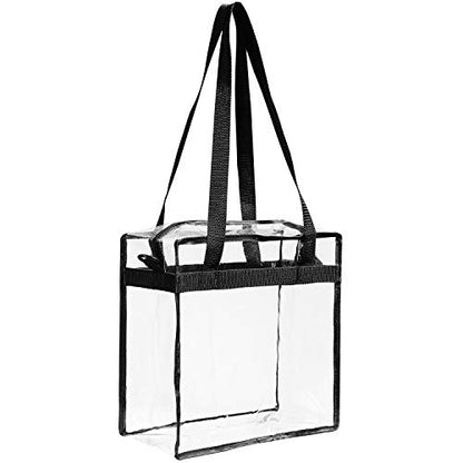 BAGAIL Clear Bags 12x6x12 Stadium Approved Clear Tote Bag with Zipper Closure Crossbody Shoulder Bag with Adjustable Strap - color: Black Two Pack