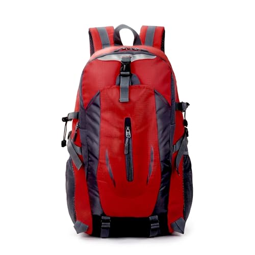 Hiking Backpack, Water Resistant Lightweight Outdoor Daypack with Breathable Padded Back, Multi-Pocket Travel Backpack for Camping Climbing Sports (Red) - color: Red