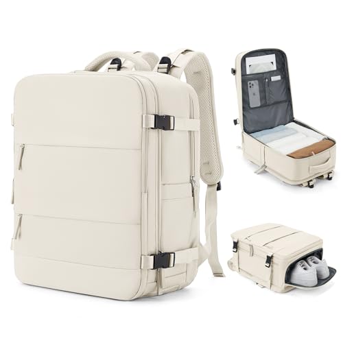 coowoz Large Travel Backpack Carry On for Women Man Gym Backpacks with Laptop Compartment Mochila de Viaje Teacher Personal Item Backpack Rucksack Airplane Accessories Must Haves Beige - color: Beige, size: 33l
