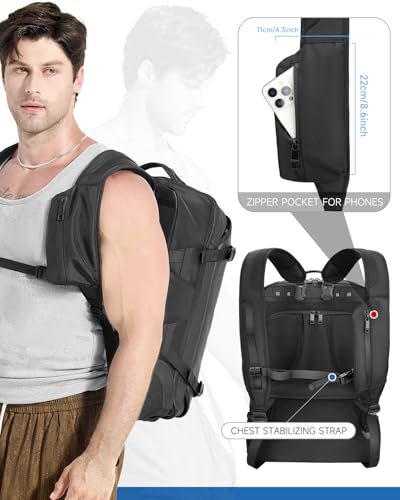 Backpack with wheels,Rolling laptop backpack with 2 Packing Cubes,Water-Resistant,Carry-On Luggage Suitcase for Men Adults to Travel, Commuting,Black - color: Black-one