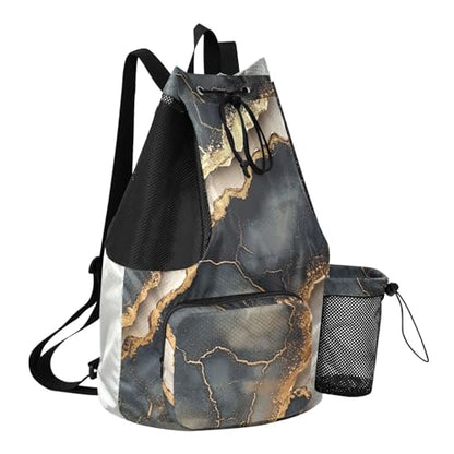 Drawstring Bags For Men Women Climbing Gym Bag With Water Bottle Pocket Pull String Bag Wet and Dry Separation Marble Black Beige - color: Color 18