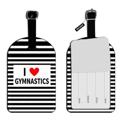 I Love Heart Gymnastics Luggage Tag Suitcase Carry-On ID, Black Stripe Travel Bag Label Luggage ID Tag - 1 pack - color: Xlp-au-0042