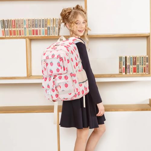 PIG PIG GIRL Backpack for Girls 3pcs Set Kids Backpack with Lunch Box Students Kawaii Book Bag for Elementary Primary Middle School Bags - Ita Backpack - Strawberry - color: Strawberry