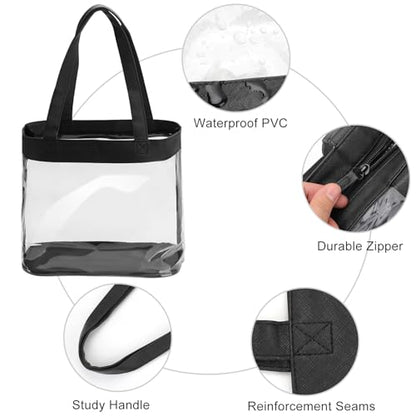 Clear Tote Bag Stadium Approved 12x6x12 12x12x6 Clear Bag for Stadium Events 12 x6 x12 Transparent Purse 12 x 6 x 12 - color: Black