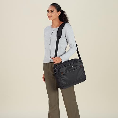 Amazon Basics Laptop Shoulder Bag with Compartments, 17.3-inch, Black, Large Capacity, Fits Dell, HP, ASUS, Lenovo, MacBook Pro and more - size: 17.3 Inch, style: 1-pack