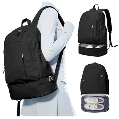 Gym Backpack for Women Men,Waterproof Gym Backpack with Shoe Compartment,Lightweight Sports Gym Bag Casual Daypack,Black - color: A-black