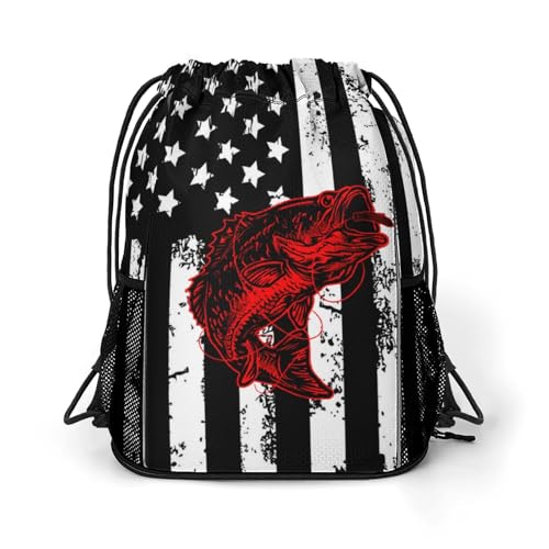 Fish Flag Drawstring Backpack Gym Bag With Shoe Compartment String Bag Sport Beach Swimming Sackpack For Women Men - color: Fish Flag