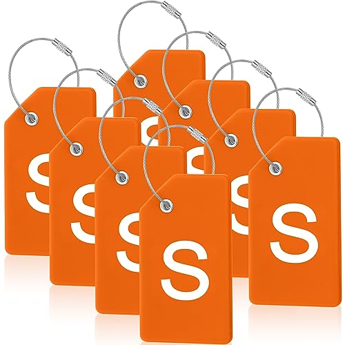 8 Pcs Initial Letter A-Z Luggage Tags Silicone Suitcase Instrument Tag with Name Card and Stainless Steel Loop(Letter S,Orange) - size: Letter S, style: Orange