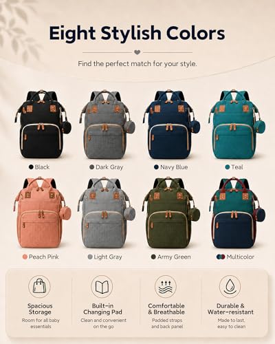 houscly Diaper Bag Backpack with Changing Station: Black Travel Baby Bags for Girls Boys Pañaleras Para Bebe Newborn Essentials Must Haves Baby Shower Gifts Baby Registry - color: 02black