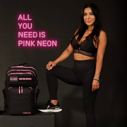 WOLFpak 45L Athletic Gym Backpack (Neon Pink) Durable 1000D Waterproof Oxford Material with MOLLE Webbing, Laptop Pocket & Dual Cup Holders, Durable Fitness/Travel/Military Daypack - color: Neon Pink