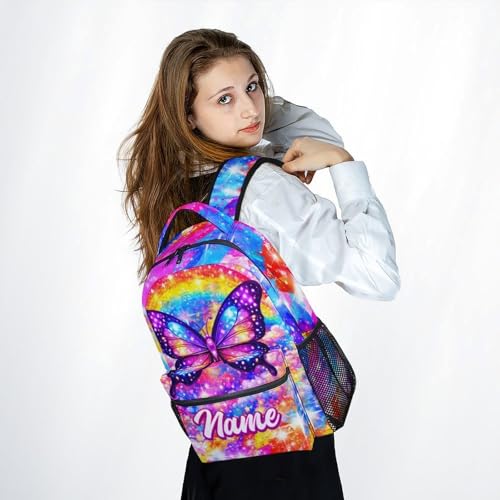 Girls Backapck Personalized Butterfly School Bag for Kids - Lightweight Toddler Bookbag with Side Pockets, Children Daypack for Preschool/Kindergarten (17 Inch) - color: Purple