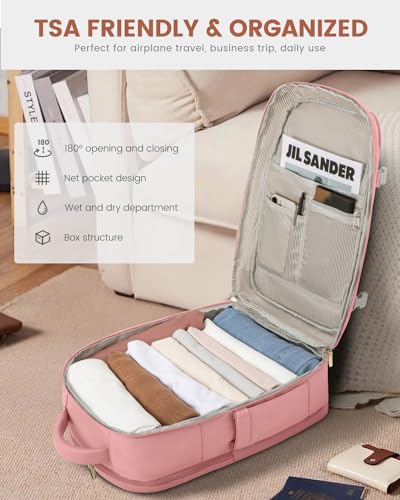 LOVEVOOK Travel Backpack For Women, 40L Carry On Backpack Flight Approved, TSA Personal Item Backpack Fits 17 Inch Laptop, Business Weekender Overnight Waterproof Daypack With 2 Packing Cubes, Pink - color: Pink, size: 40l-17.3 Inch-3pcs